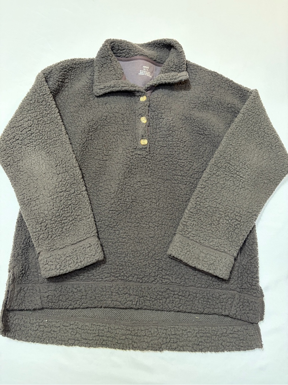 Aerie Sherpa Fleece Button Pullover Sweater Gray XS Cozy Oversized Gorpcore Fall